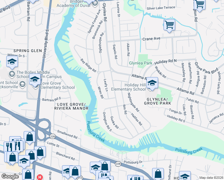 map of restaurants, bars, coffee shops, grocery stores, and more near 848 Glynlea Road in Jacksonville