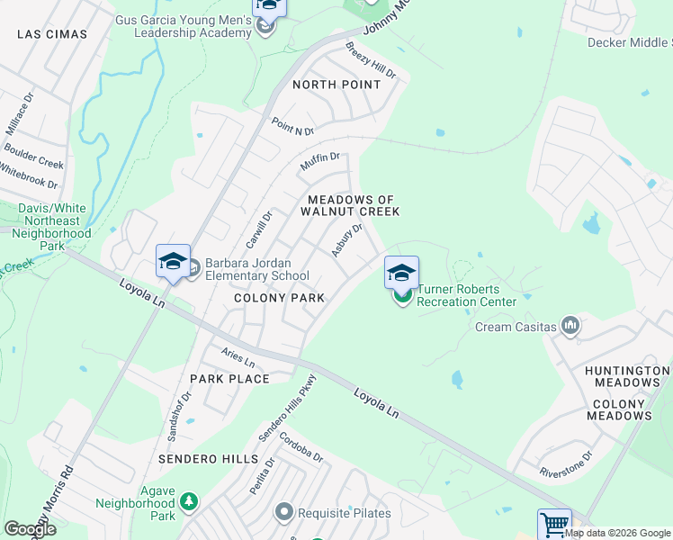 map of restaurants, bars, coffee shops, grocery stores, and more near 7000 Colony Loop Drive in Austin