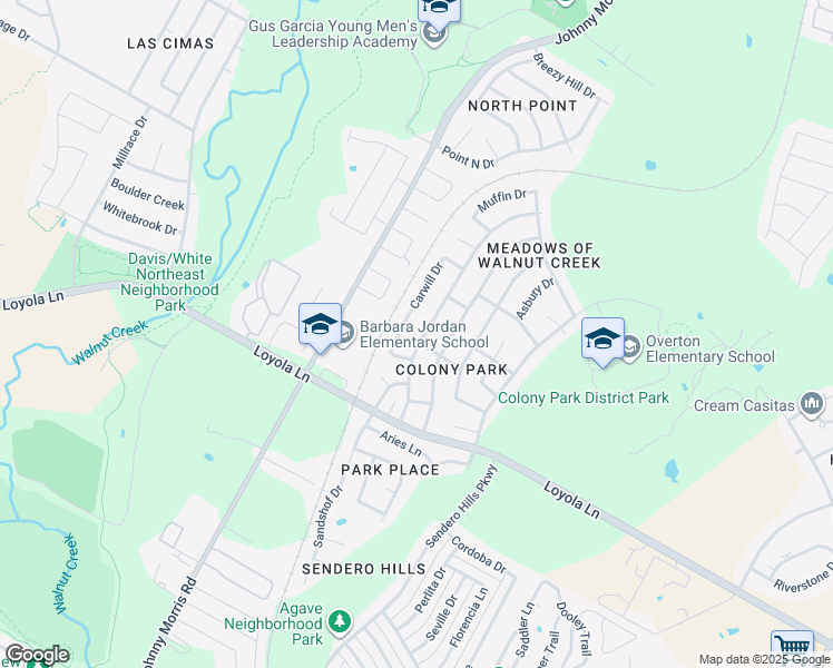 map of restaurants, bars, coffee shops, grocery stores, and more near 6908 Colony Park Drive in Austin