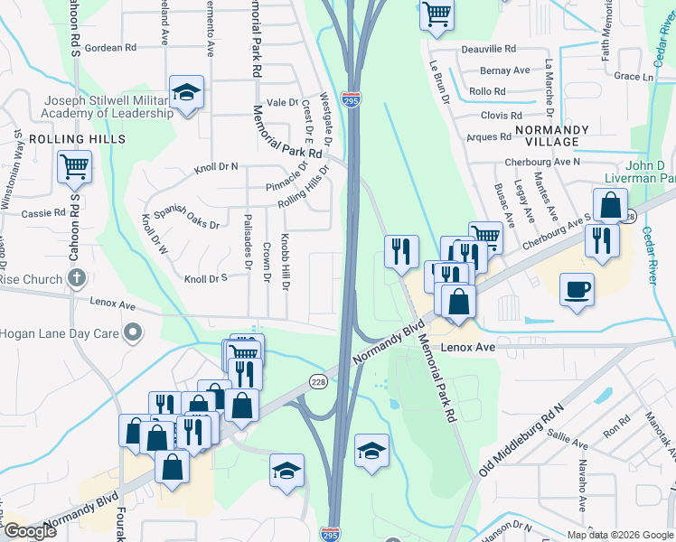 map of restaurants, bars, coffee shops, grocery stores, and more near 1129 South Skye Drive in Jacksonville