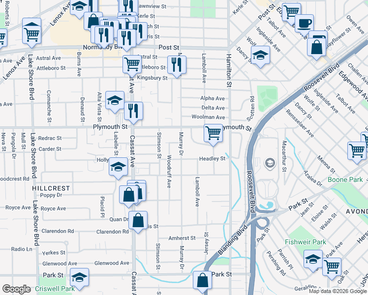 map of restaurants, bars, coffee shops, grocery stores, and more near 1237 Murray Drive in Jacksonville