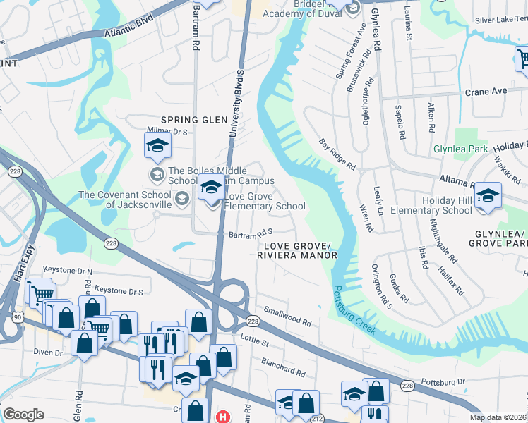 map of restaurants, bars, coffee shops, grocery stores, and more near 2446 Kellow Circle in Jacksonville