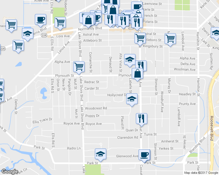 map of restaurants, bars, coffee shops, grocery stores, and more near 1269 Denaud Street in Jacksonville