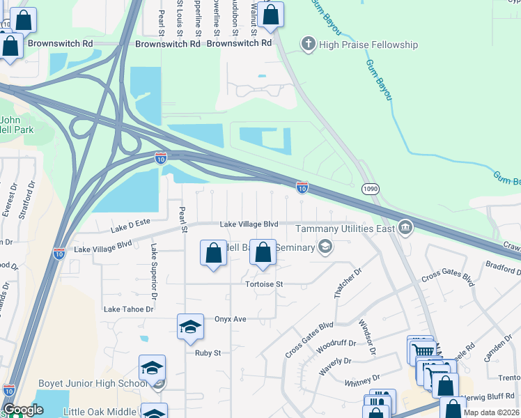 map of restaurants, bars, coffee shops, grocery stores, and more near 806 North Lake Caddo Court in Slidell