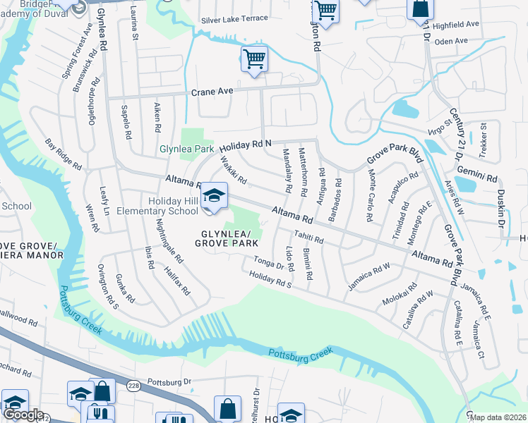 map of restaurants, bars, coffee shops, grocery stores, and more near 7120 Altama Road in Jacksonville