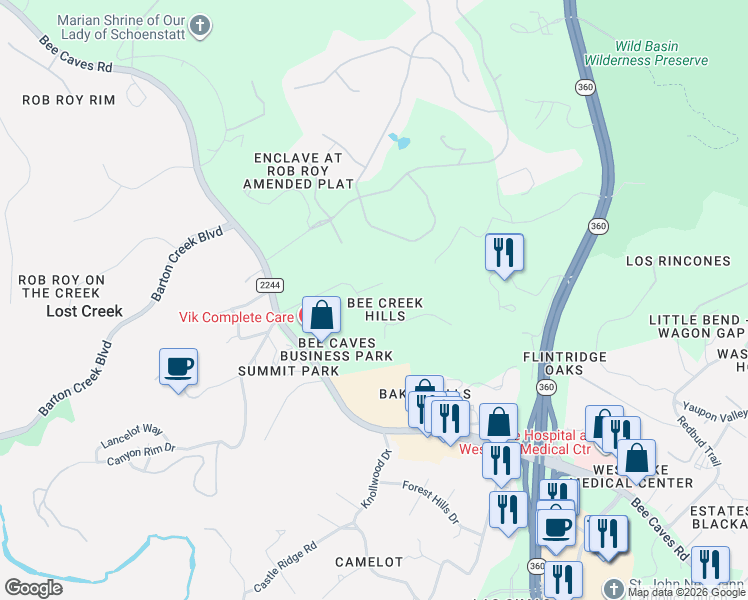 map of restaurants, bars, coffee shops, grocery stores, and more near 6700 Canon Wren Drive in Austin