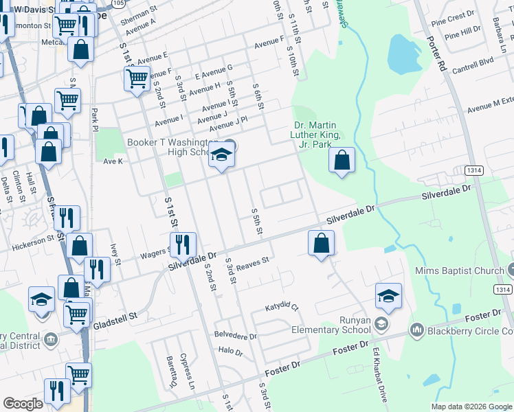 map of restaurants, bars, coffee shops, grocery stores, and more near 1101 South 7th Street in Conroe