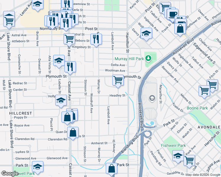 map of restaurants, bars, coffee shops, grocery stores, and more near 1240 Glen Laura Road in Jacksonville
