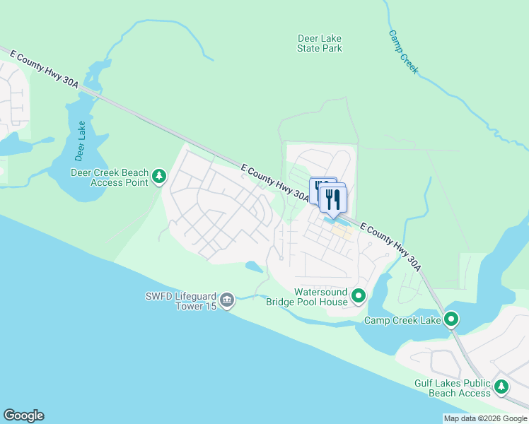 map of restaurants, bars, coffee shops, grocery stores, and more near 274 East Salt Box Lane in Panama City Beach