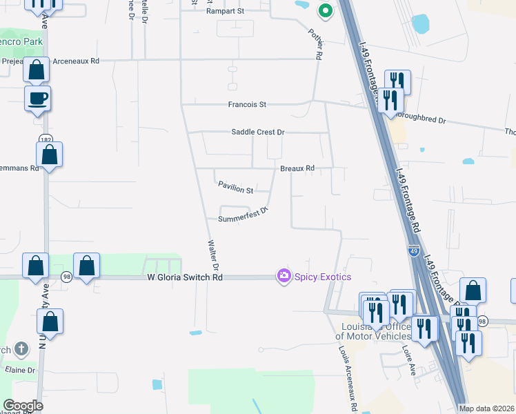 map of restaurants, bars, coffee shops, grocery stores, and more near 124 Festival Lane in Lafayette