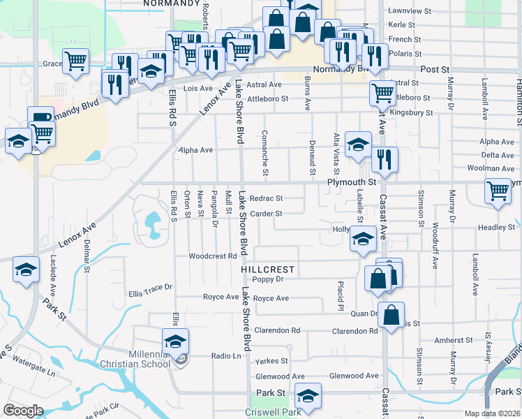 map of restaurants, bars, coffee shops, grocery stores, and more near 5331 Carder Street in Jacksonville