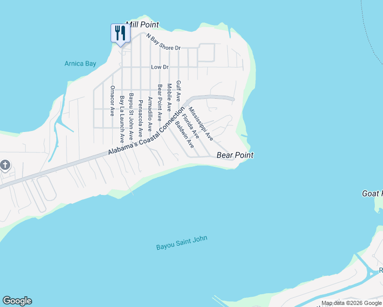 map of restaurants, bars, coffee shops, grocery stores, and more near 29641 South Bayshore Drive in Orange Beach