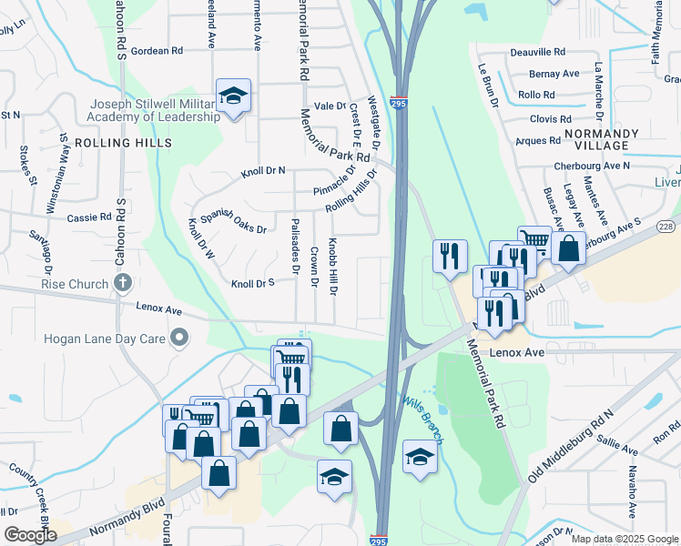 map of restaurants, bars, coffee shops, grocery stores, and more near 1128 Skye Drive West in Jacksonville