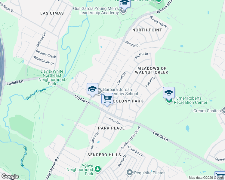 map of restaurants, bars, coffee shops, grocery stores, and more near 6914 Carwill Drive in Austin