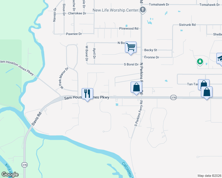 map of restaurants, bars, coffee shops, grocery stores, and more near 123 Reserve Drive in Lake Charles