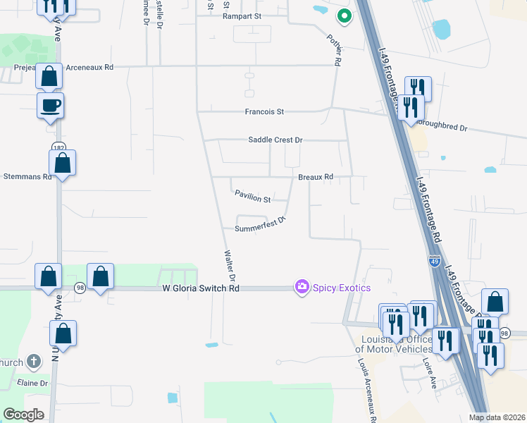 map of restaurants, bars, coffee shops, grocery stores, and more near 124 Festival Lane in Lafayette