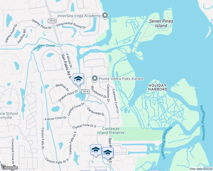 map of restaurants, bars, coffee shops, grocery stores, and more near 2440 Castaway Dr in Jacksonville