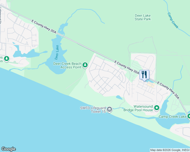 map of restaurants, bars, coffee shops, grocery stores, and more near 51 Shingle Lane in Panama City Beach