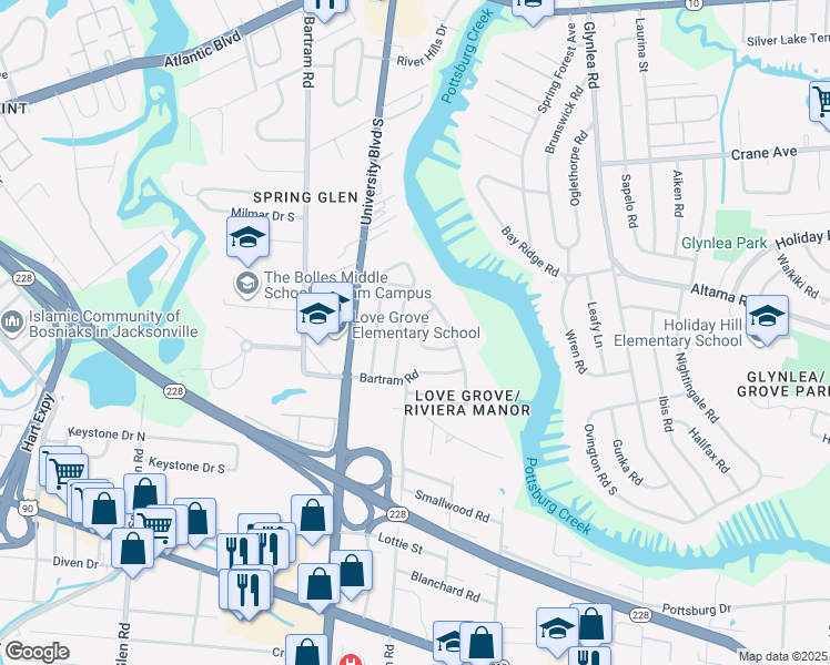 map of restaurants, bars, coffee shops, grocery stores, and more near 2438 Kellow Circle in Jacksonville
