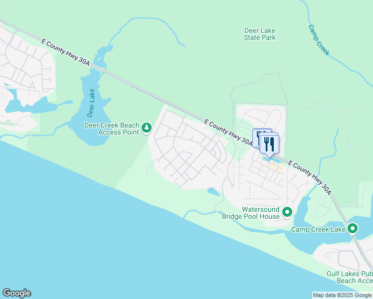 map of restaurants, bars, coffee shops, grocery stores, and more near 25 South Founders Lane in Panama City Beach