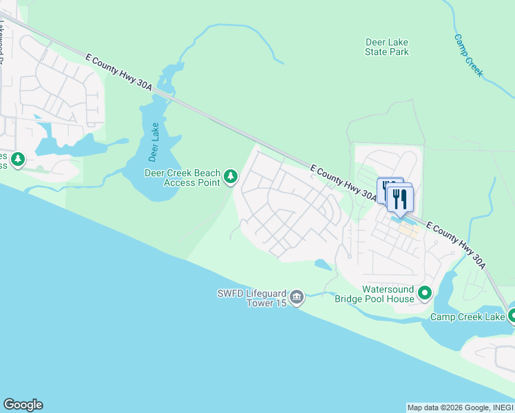 map of restaurants, bars, coffee shops, grocery stores, and more near 51 Shingle Lane in Panama City Beach