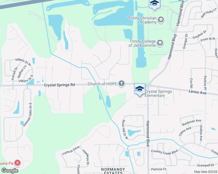 map of restaurants, bars, coffee shops, grocery stores, and more near 9044 Crystal Springs Road in Jacksonville