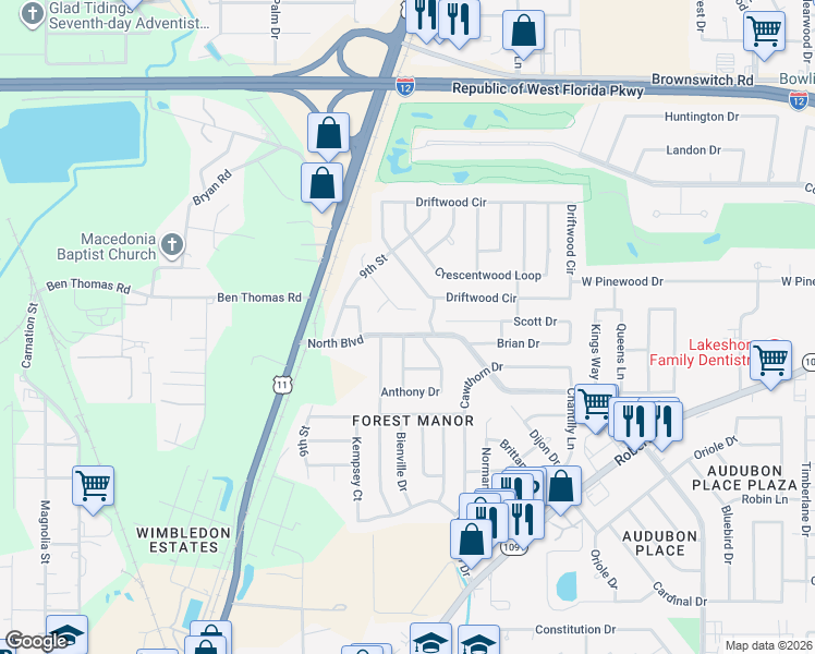 map of restaurants, bars, coffee shops, grocery stores, and more near 130 North Boulevard in Slidell