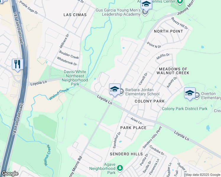 map of restaurants, bars, coffee shops, grocery stores, and more near 6711 Johnny Morris Road in Austin