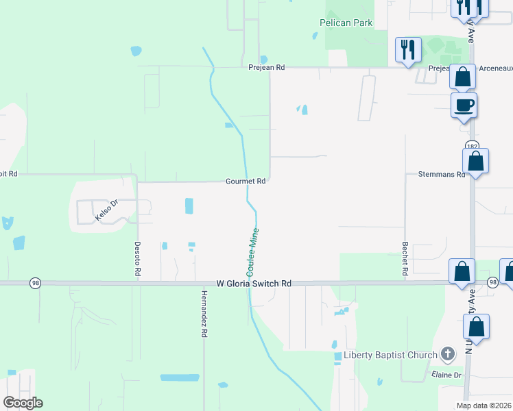 map of restaurants, bars, coffee shops, grocery stores, and more near 265 Gourmet Road in Carencro