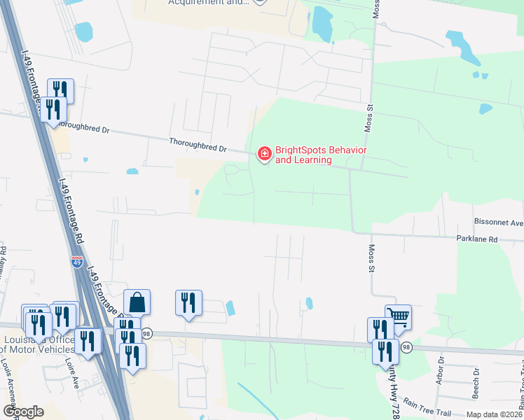 map of restaurants, bars, coffee shops, grocery stores, and more near 5000 Blk Moss Street in Lafayette