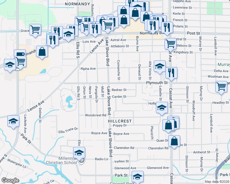 map of restaurants, bars, coffee shops, grocery stores, and more near 5331 Carder Street in Jacksonville