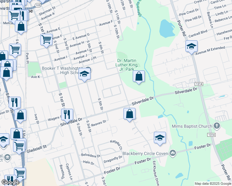 map of restaurants, bars, coffee shops, grocery stores, and more near 1101 South 7th Street in Conroe