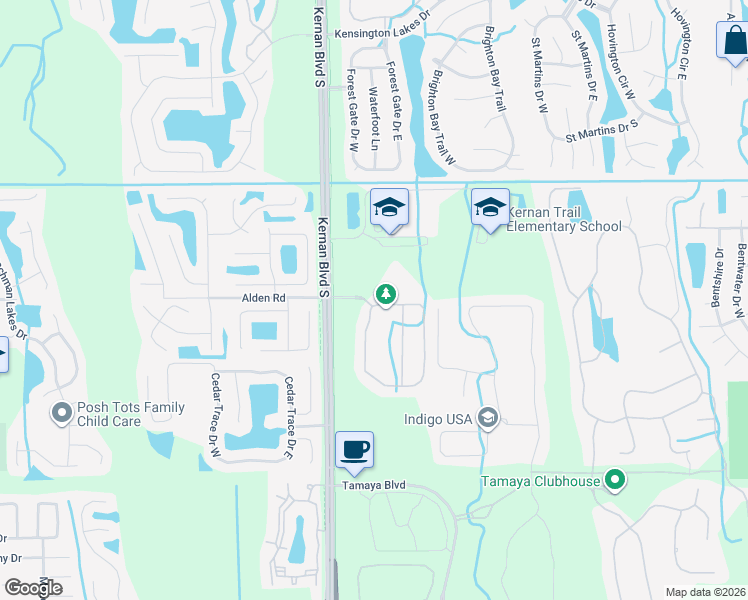 map of restaurants, bars, coffee shops, grocery stores, and more near 2318 Alexia Circle in Jacksonville