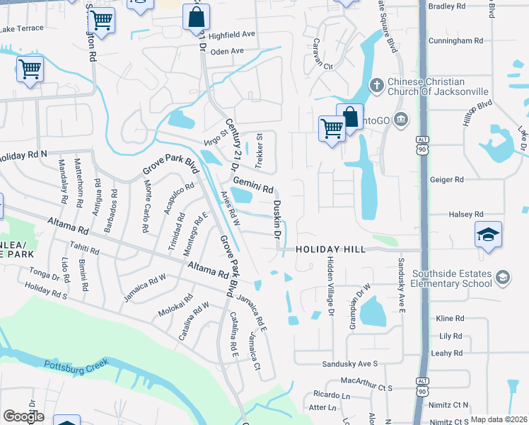 map of restaurants, bars, coffee shops, grocery stores, and more near 8442 Spicewood Drive in Jacksonville