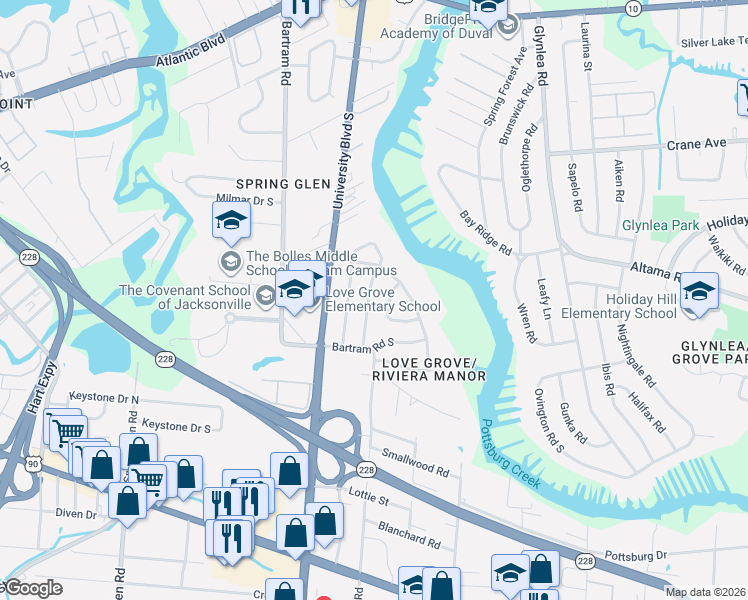 map of restaurants, bars, coffee shops, grocery stores, and more near 2446 Kellow Circle in Jacksonville