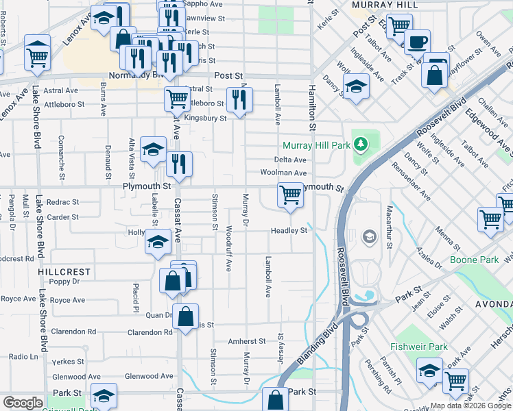 map of restaurants, bars, coffee shops, grocery stores, and more near 1237 Murray Drive in Jacksonville