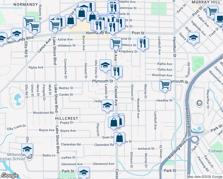 map of restaurants, bars, coffee shops, grocery stores, and more near 1249 Cassat Avenue in Jacksonville