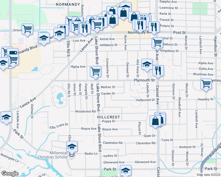 map of restaurants, bars, coffee shops, grocery stores, and more near 5331 Carder Street in Jacksonville