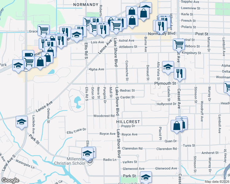 map of restaurants, bars, coffee shops, grocery stores, and more near 1242 Lake Shore Boulevard in Jacksonville