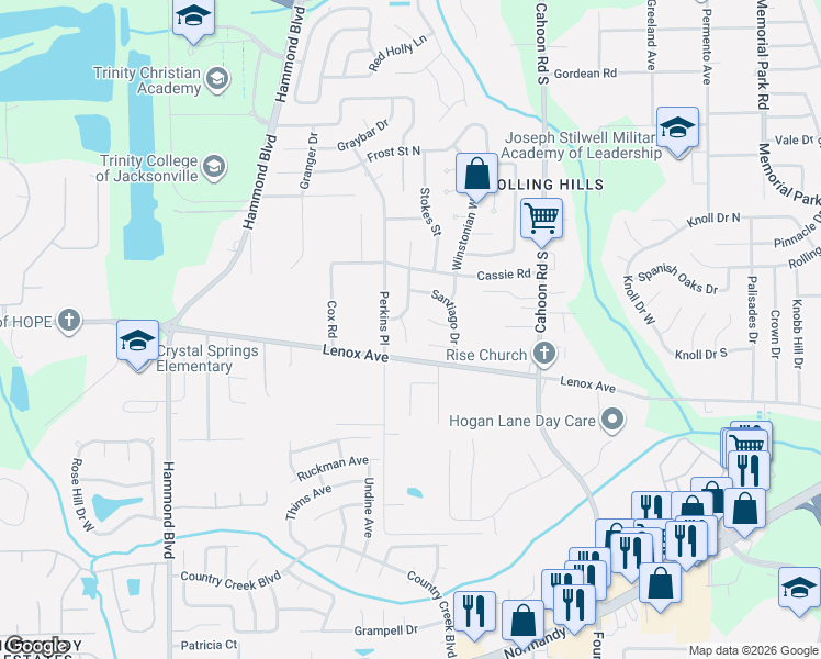 map of restaurants, bars, coffee shops, grocery stores, and more near 1246 Sizemore Court in Jacksonville