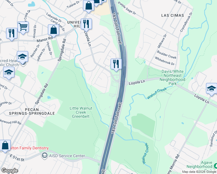 map of restaurants, bars, coffee shops, grocery stores, and more near 6152-6498 Ed Bluestein Blvd in Austin