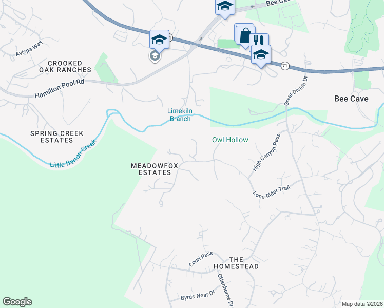 map of restaurants, bars, coffee shops, grocery stores, and more near 13915 Lone Rider Trail in Austin
