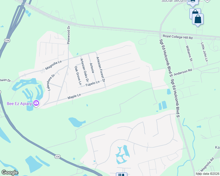 map of restaurants, bars, coffee shops, grocery stores, and more near 253 Maple Lane in Conroe