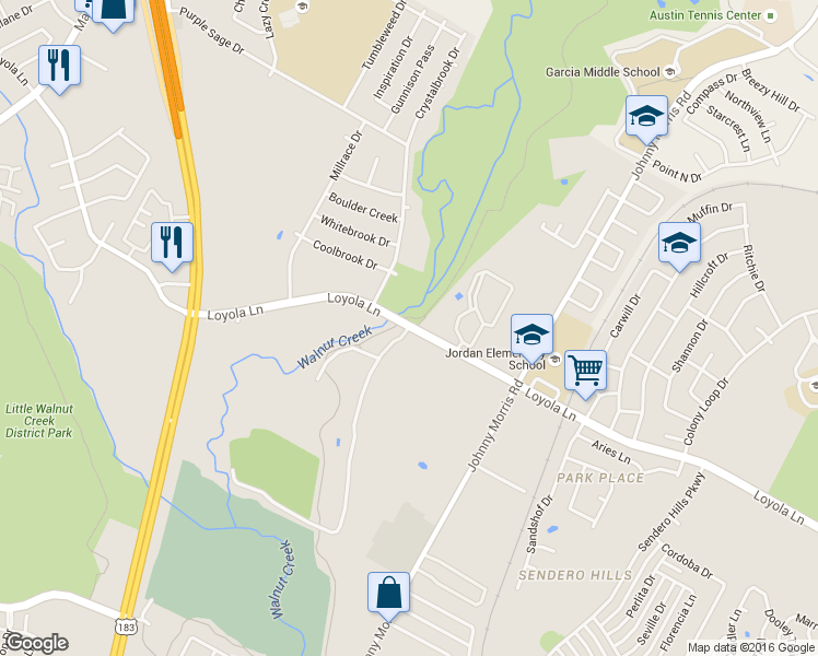 map of restaurants, bars, coffee shops, grocery stores, and more near 6107 Loyola Lane in Austin