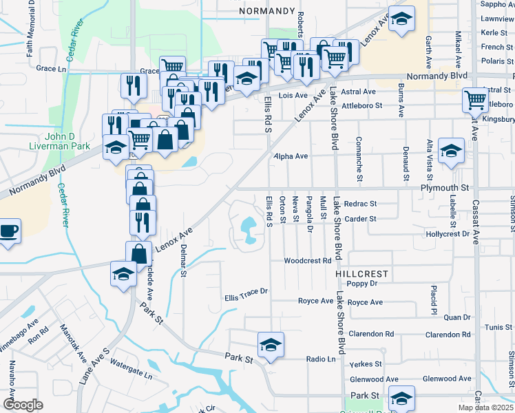map of restaurants, bars, coffee shops, grocery stores, and more near 5710 Lenox Avenue in Jacksonville