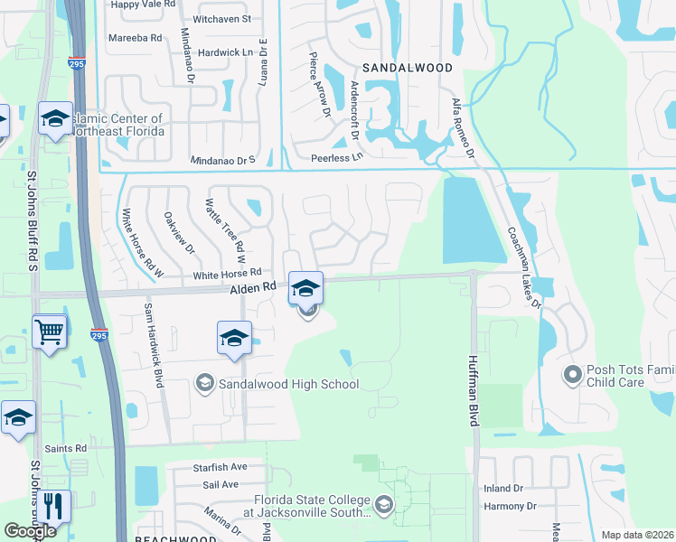 map of restaurants, bars, coffee shops, grocery stores, and more near 11848 Seabury Place in Jacksonville