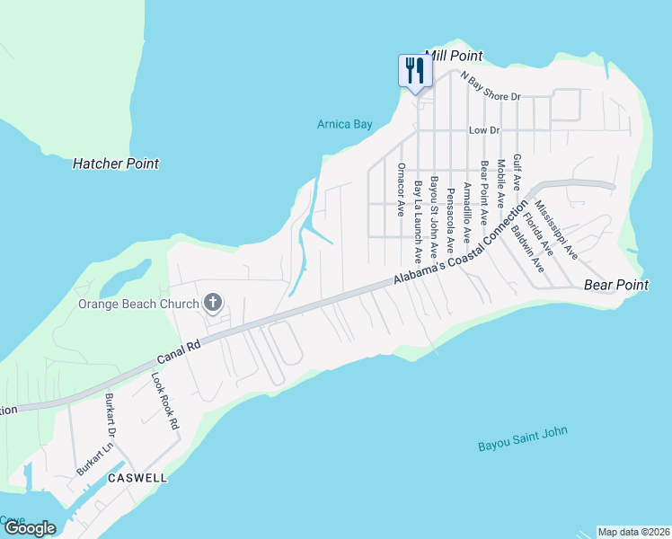 map of restaurants, bars, coffee shops, grocery stores, and more near 5273 Greentree Road in Orange Beach
