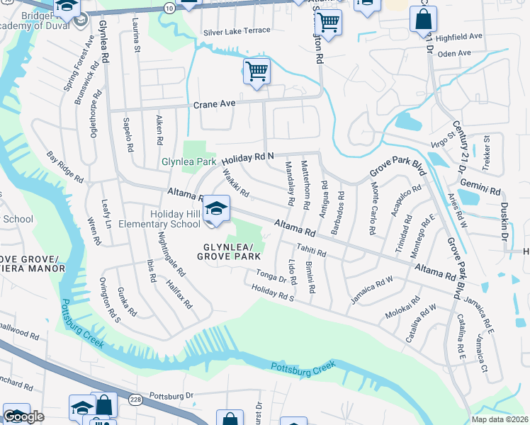 map of restaurants, bars, coffee shops, grocery stores, and more near 7120 Altama Road in Jacksonville