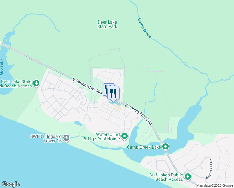 map of restaurants, bars, coffee shops, grocery stores, and more near 8 Hub Lane in Watersound