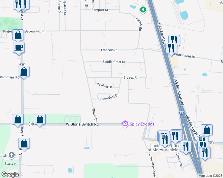 map of restaurants, bars, coffee shops, grocery stores, and more near 124 Festival Lane in Lafayette